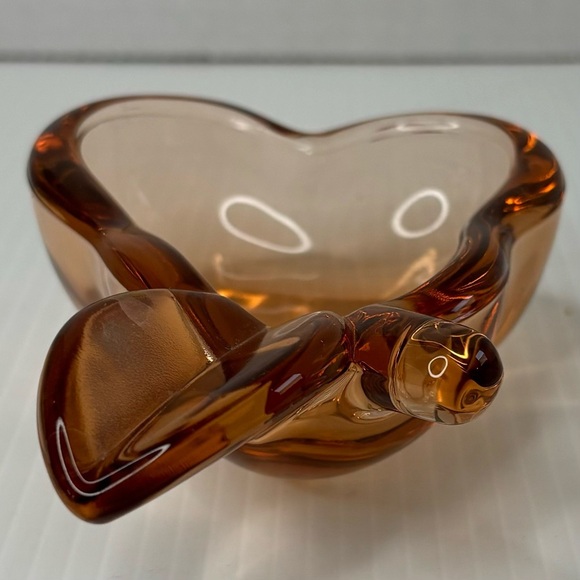 Art Vannes France Crystal Peach Glass Pear Shaped Bowl, Trinket Dish, Ashtray - Picture 4 of 9
